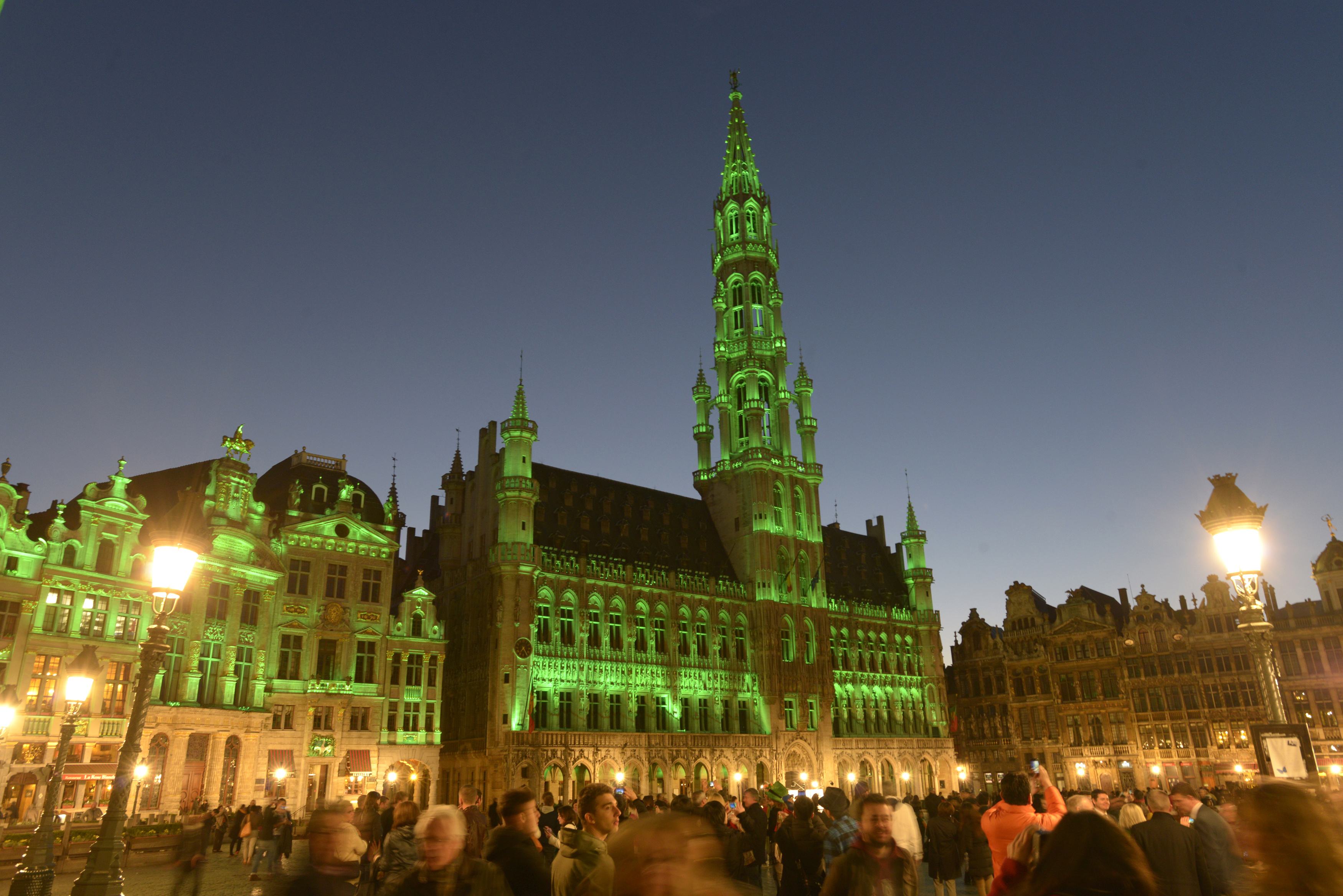 Palácio de Bruxelas, na Bélgica, ganha tons verdes em comemoração ao dia de São Patrício | Eric Vidal/Reuters