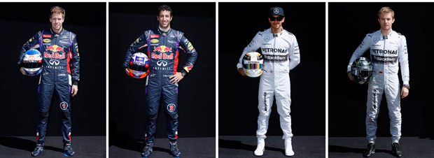 Sebastian Vettel e Daniel Ricciardo (Red Bull) - Lewis Hamilton e Nico Rosberg (Mercedes) | Brandon Malone/Reuters