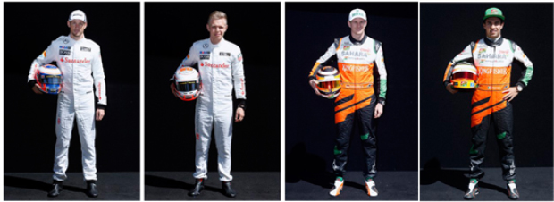 Felipe Massa e Valtery Botta (Williams) - Nico Hulkenberg e Sergio Perez (Force India) | Brandon Malone/Reuters