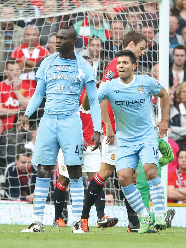 Após anotar um gol contra o Manchester United, quando atuava pelo City, mostrou a camisa com a frase “Why always me?” (Por que sempre eu?) em resposta aos críticos