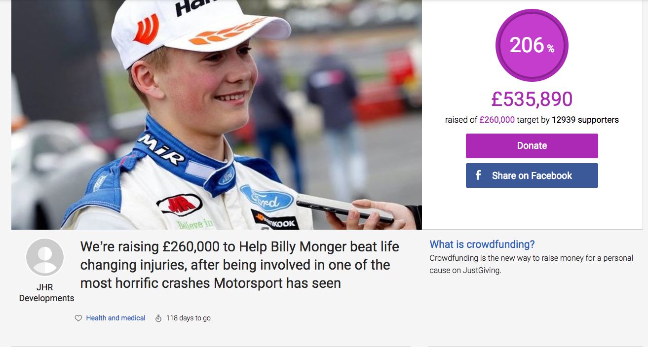 La campaña para recolectar fondos para Billy Monger